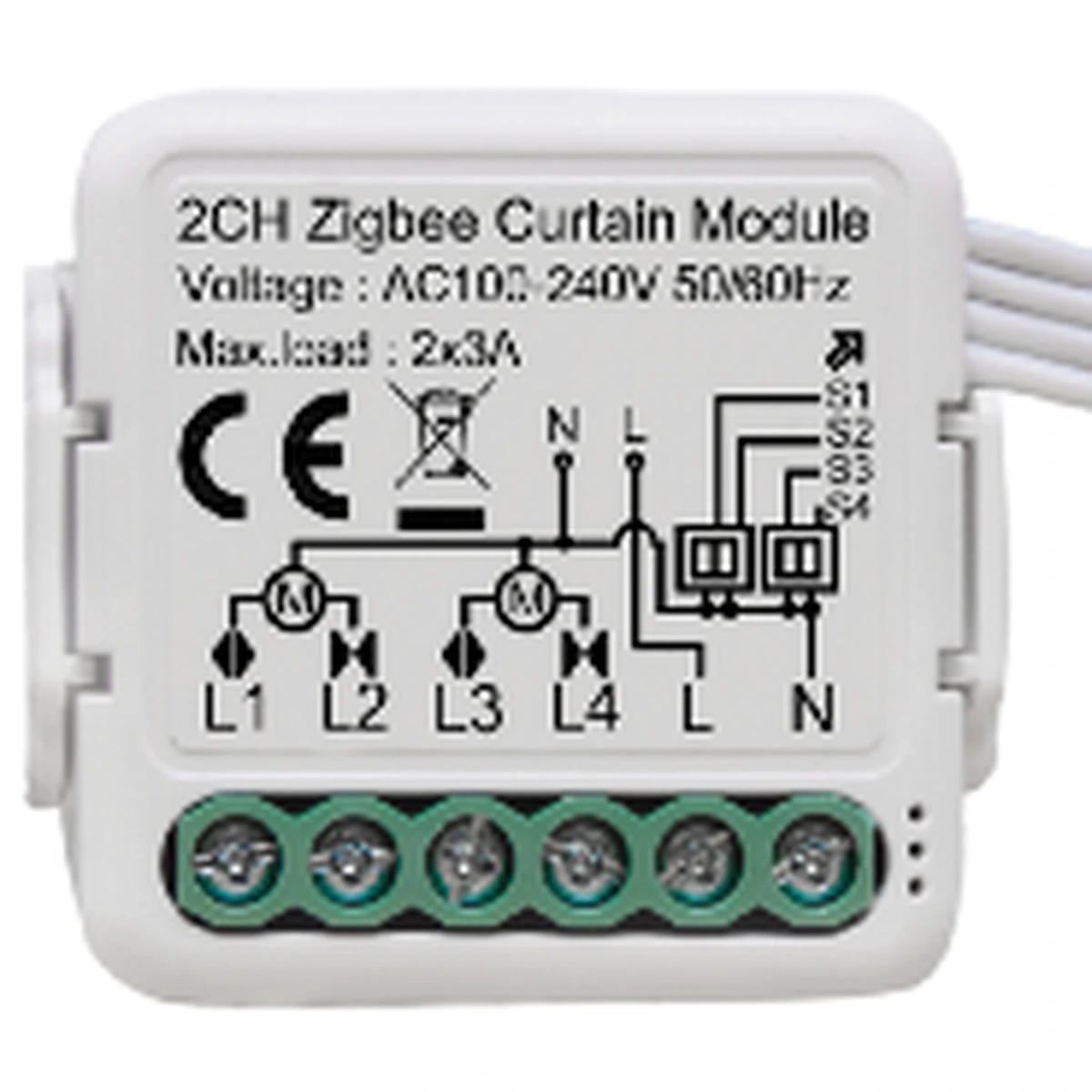 Siment 2G Zigbee Curtain Module, White, 2G Zigbee Curtain Module Voltage : AC100-240V 50/60Hz Max.load : 2x3A, product view