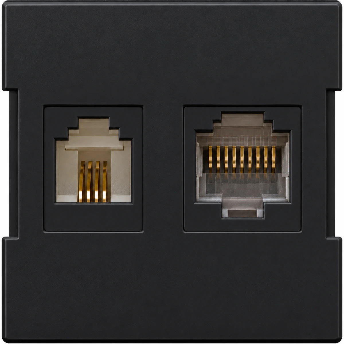 Siment TouchLight TEL+CAT6 Mechanical Module 1/1, Black, product view